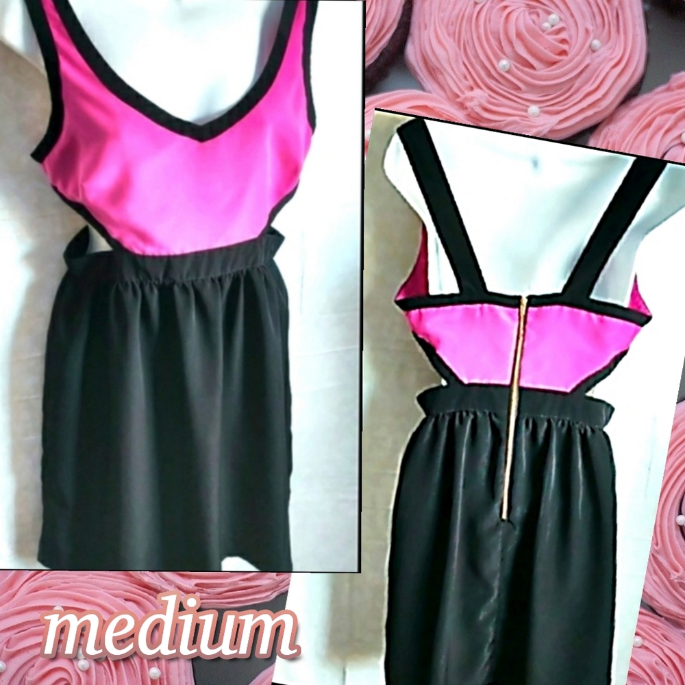 🗺️ Ali & Kris Side Cut Outs Tank Zippered Pink and Black Tank Dress Size Medium